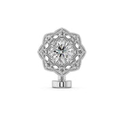 14K white gold Celtic floating navel ring with CZ center and diamond halo, front view
