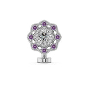 14K white gold Celtic floating belly ring with diamond center and amethyst accent halo
