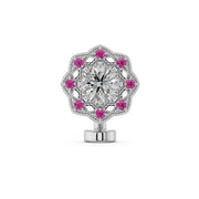 14K white gold Celtic floating navel ring with diamond center and pink sapphire halo