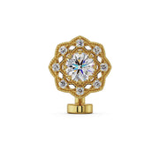 14K yellow gold Celtic floating navel ring with CZ center and diamond halo, front view
