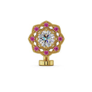 14K yellow gold Celtic floating belly ring with diamond center and pink sapphire halo