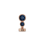 14k rose gold dual bezel floating navel ring with deep blue sapphire stones, front view