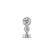14k white gold bubble bezel floating navel ring with dual round CZ stones, front view