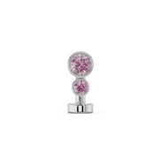 14k white gold bubble bezel floating navel ring with bright pink sapphire stones, front view