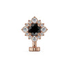 14k rose gold floating navel ring with black diamond center and white diamond halo, front view