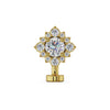 14k yellow gold floating navel ring with CZ center stone and diamond halo, front view