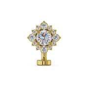 14k yellow gold floating navel ring with CZ center stone and diamond halo, front view