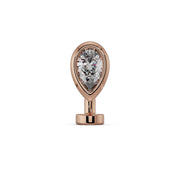14k rose gold CZ teardrop floating navel ring with clear pear-cut stone, front view