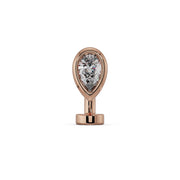 14k rose gold petite teardrop floating belly ring with clear CZ stone, front view on white background