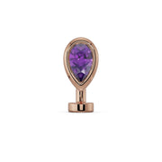 14k rose gold amethyst teardrop floating navel ring with purple pear-cut stone, front view