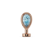 14k rose gold aquamarine teardrop floating belly ring with blue pear-cut stone, front view