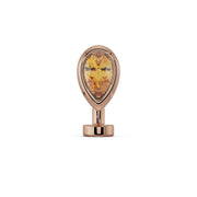 14k rose gold citrine teardrop floating navel ring with warm yellow pear-cut stone, front view