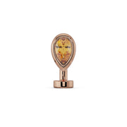 14k rose gold petite teardrop floating navel ring with citrine stone, front view on white background