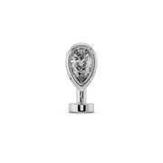 14k white gold petite teardrop floating belly ring with clear CZ, front view on white background
