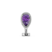 14k white gold amethyst pear-cut teardrop floating belly ring, front view