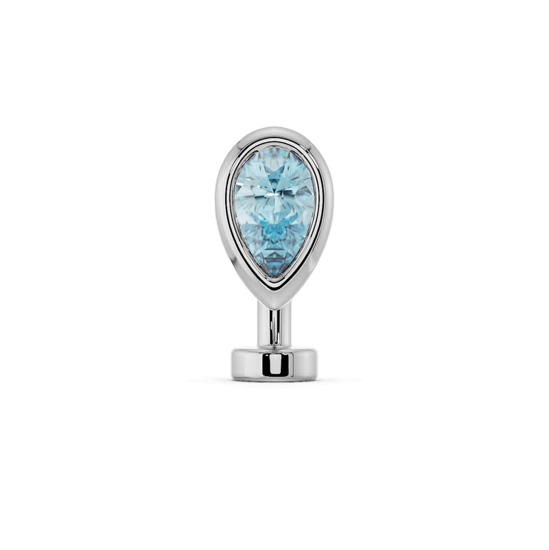14k white gold aquamarine teardrop floating navel ring, front view on white background