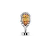 14k white gold citrine teardrop floating navel ring with warm yellow stone, front view