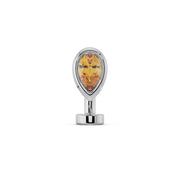 14k white gold floating navel ring with citrine pear-cut stone in bezel setting, front view