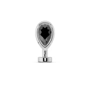 14k white gold onyx pear-cut teardrop floating belly ring, front view on white background