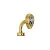 Side profile of 14k yellow gold petite teardrop floating belly ring showing curved barbell and CZ stone