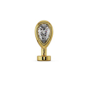 14k yellow gold CZ teardrop floating navel ring with brilliant pear-cut stone, front view