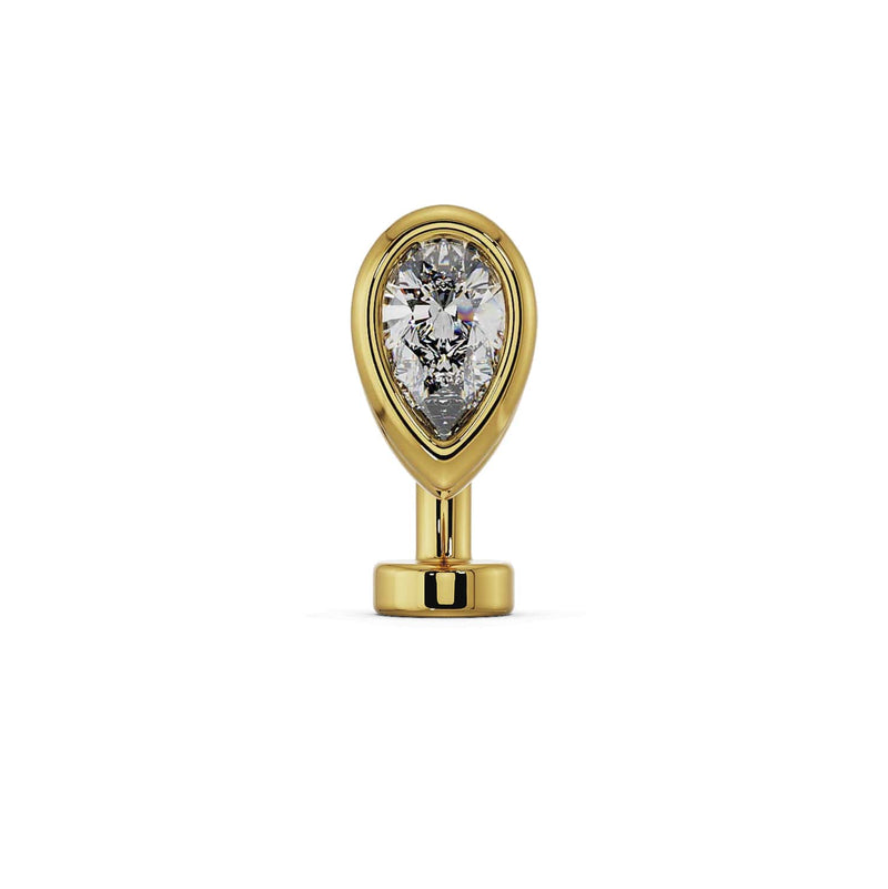 14k yellow gold CZ teardrop floating navel ring with brilliant pear-cut stone, front view