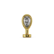 14k yellow gold floating navel ring with clear CZ teardrop stone in bezel setting, front view