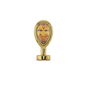 14k yellow gold citrine teardrop floating navel ring, front view on white background