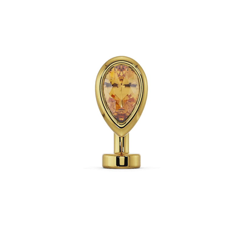 14k yellow gold citrine teardrop floating navel ring, front view on white background