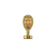 14k yellow gold petite teardrop floating belly ring with citrine stone, front view on white background