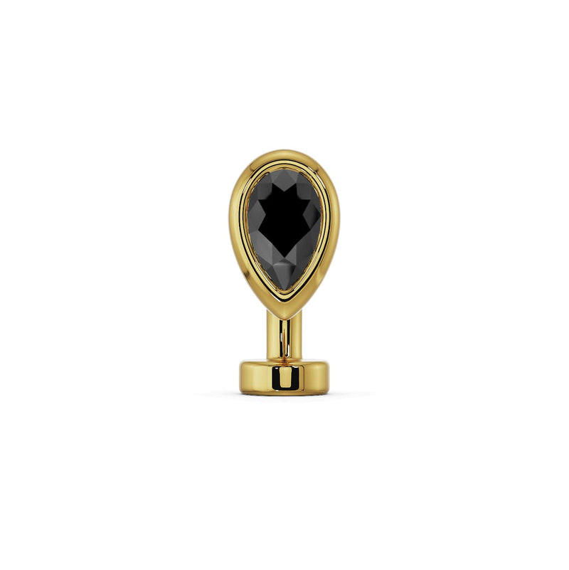 14k yellow gold petite teardrop floating belly ring with black onyx stone, front view