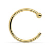 14K yellow gold nose hoop with ball end, polished C-shape, front view on white background