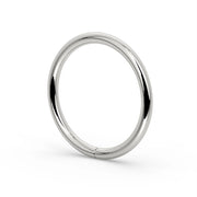 Angled side view of 950 platinum seam ring hoop highlighting mirror-polished finish and profile