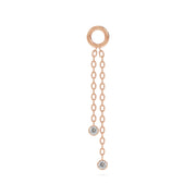 14K rose gold duo diamond piercing chain with two bezel-set diamonds on staggered cable chains