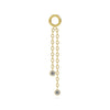 14K yellow gold duo diamond piercing chain with two bezel-set diamonds on staggered cable chains