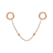14k rose gold bead chain piercing connector, short length, with warm-toned oval links and beads