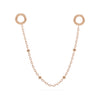 14k rose gold long bead chain piercing connector showing full drape length with bead accents