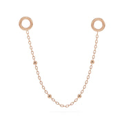 14k rose gold long bead chain piercing connector showing full drape length with bead accents