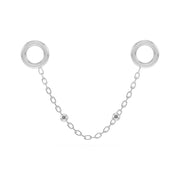 14k white gold bead chain piercing connector, short length, with polished oval links and beads