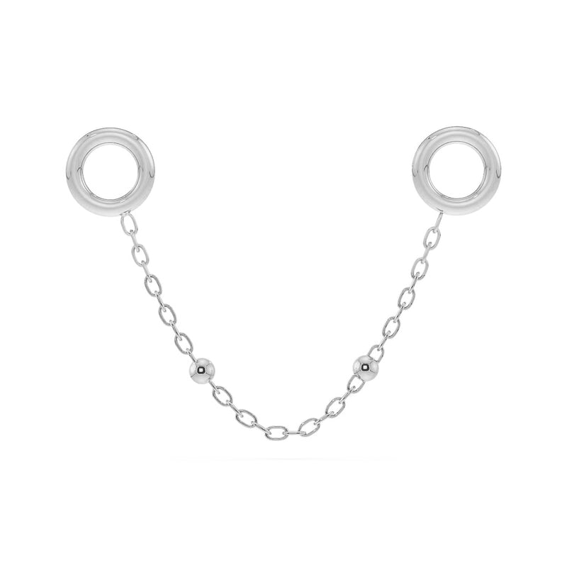 14k white gold bead chain piercing connector, short length, with polished oval links and beads