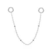14k white gold long bead chain piercing connector with extended oval-link chain and ball details
