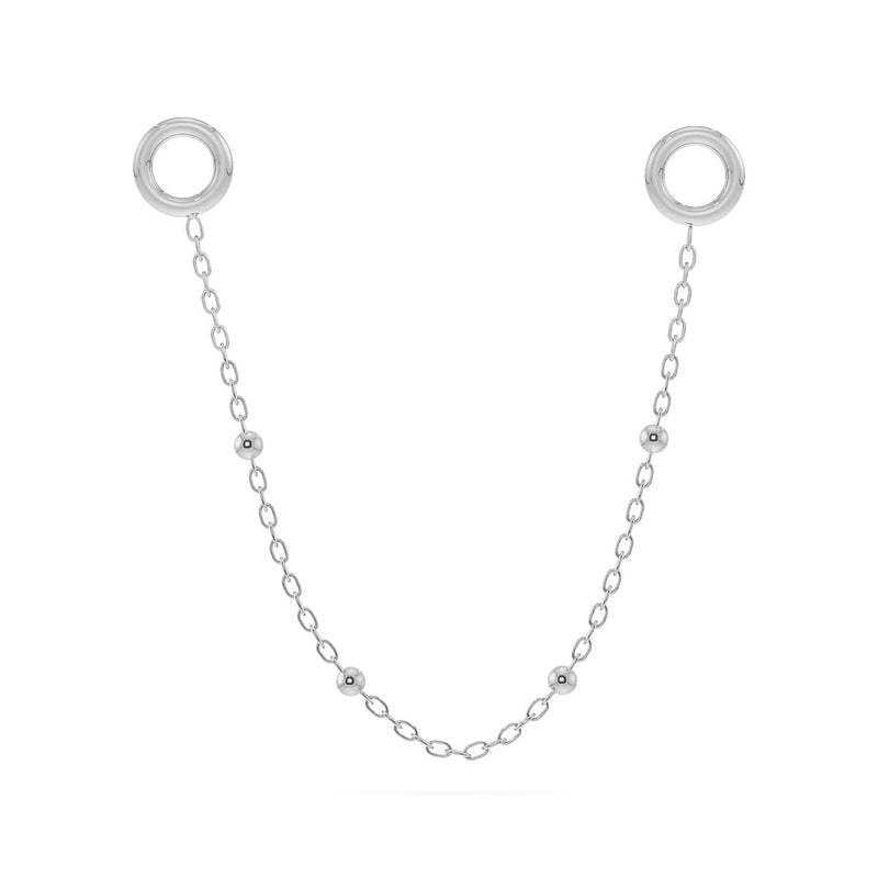 14k white gold long bead chain piercing connector with extended oval-link chain and ball details