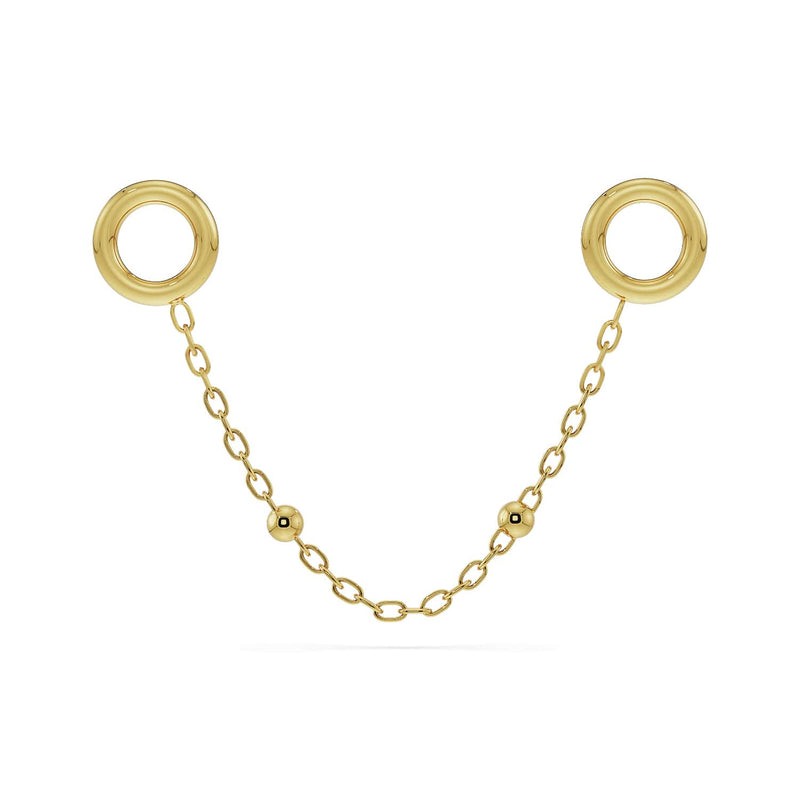 14k yellow gold bead chain piercing connector, short length, with oval links and round beads