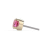Side profile of 14k yellow gold 3mm pink diamond threadless end showing prong height and straight push-pin post