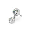 14k white gold bezel gem dangle threadless stud end with two CZ stones, angled view