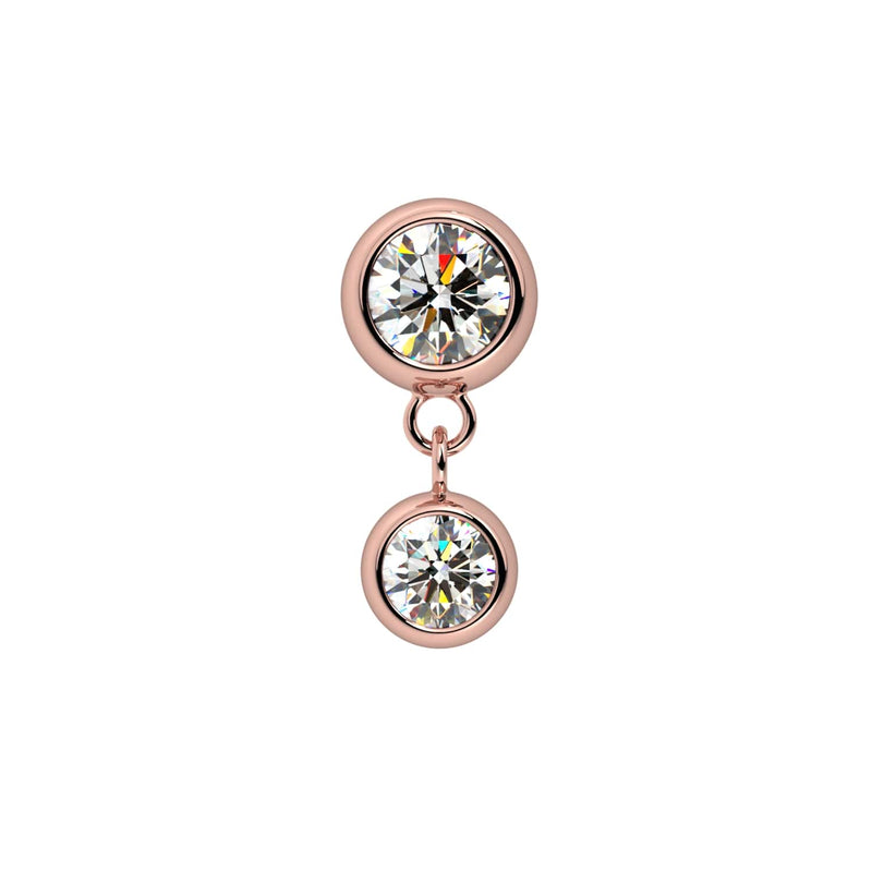 14k rose gold double bezel diamond dangle cartilage stud end, straight-on front view