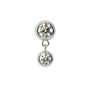 14k white gold double bezel diamond dangle cartilage stud end, straight-on front view