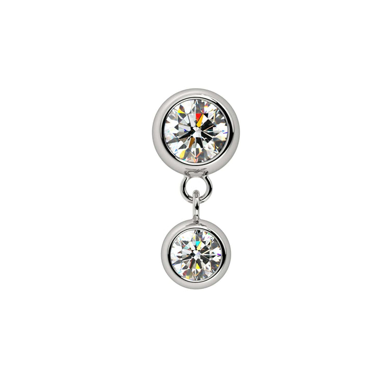 14k white gold double bezel diamond dangle cartilage stud end, straight-on front view