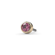 14k yellow gold 2mm pink diamond bezel end only, close-up front view showing smooth bezel setting