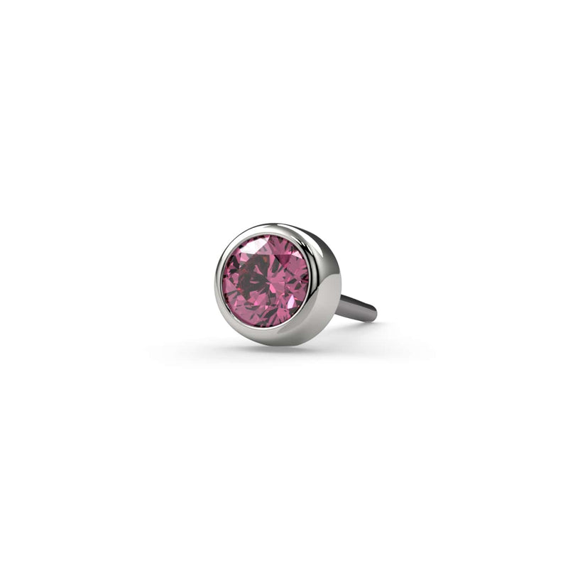 14k white gold 2mm pink diamond bezel end only, close-up front view showing smooth bezel setting
